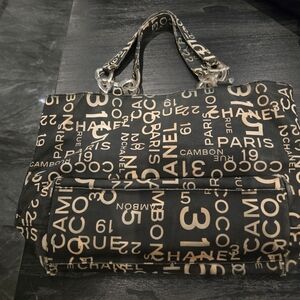 Chanel Black and Tan Lettered Tote